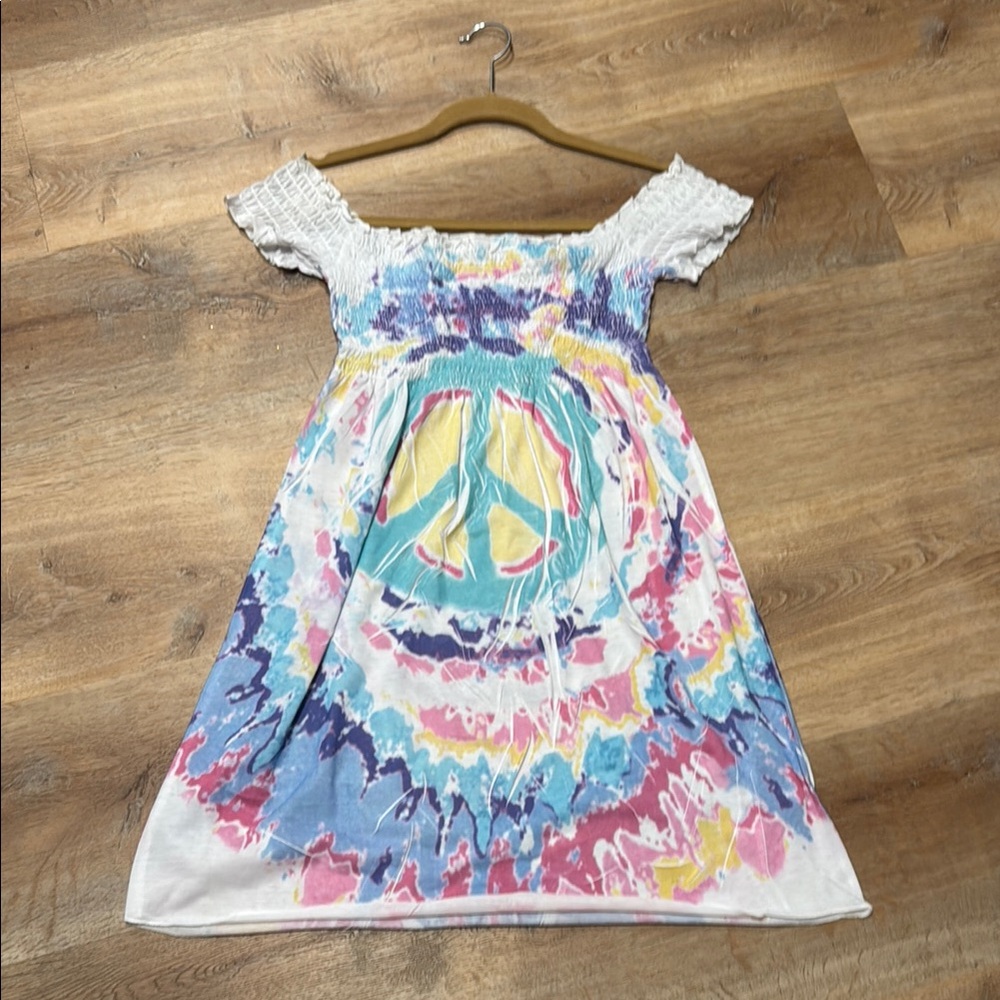 Ocean Drive Peace Colorful Tie-Dye Off-Shoulder Dress Size S